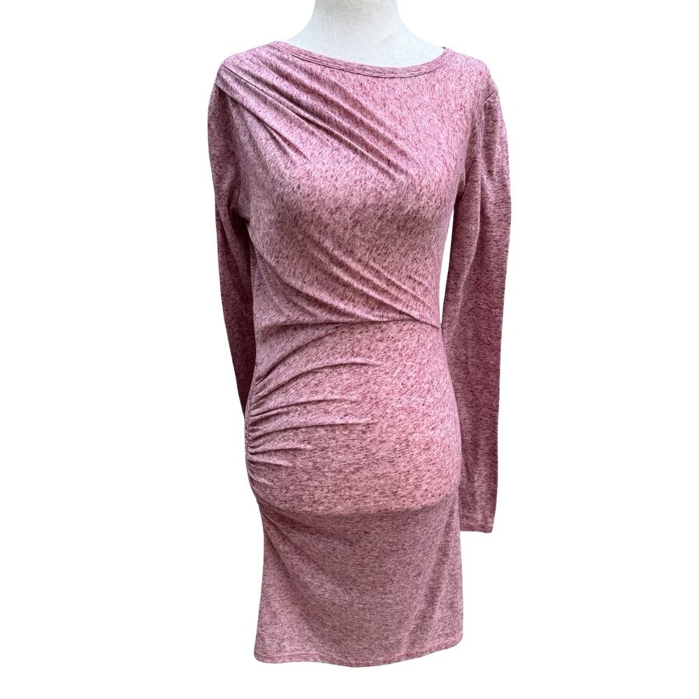 291 Venice Soft Goth Heather Pink Ruched Draped Long Sleeve Bodycon Mini Dress S